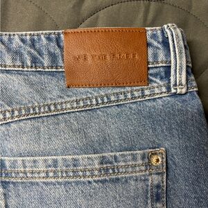 We The Free Light Blue Wide-Leg Denim Jeans with Brown Patch